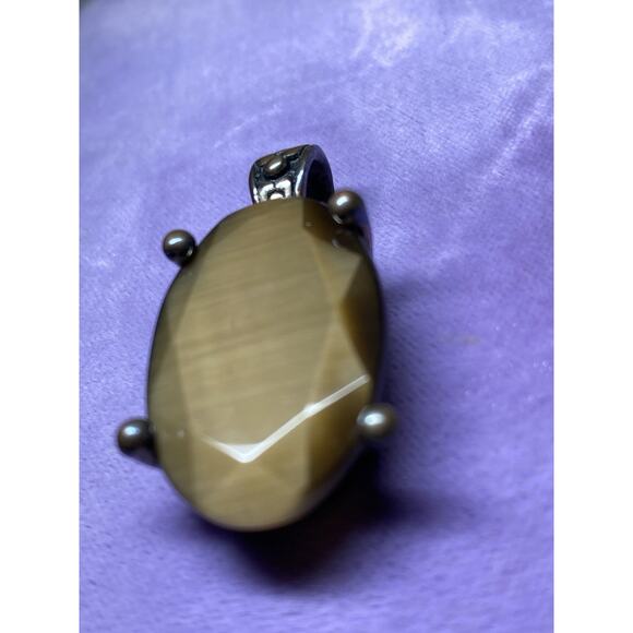 Vintage Brass Tiger’s Eye Pendant Oval Faceted Cabochon Boho Goth Fairy Artisan - Picture 13 of 13
